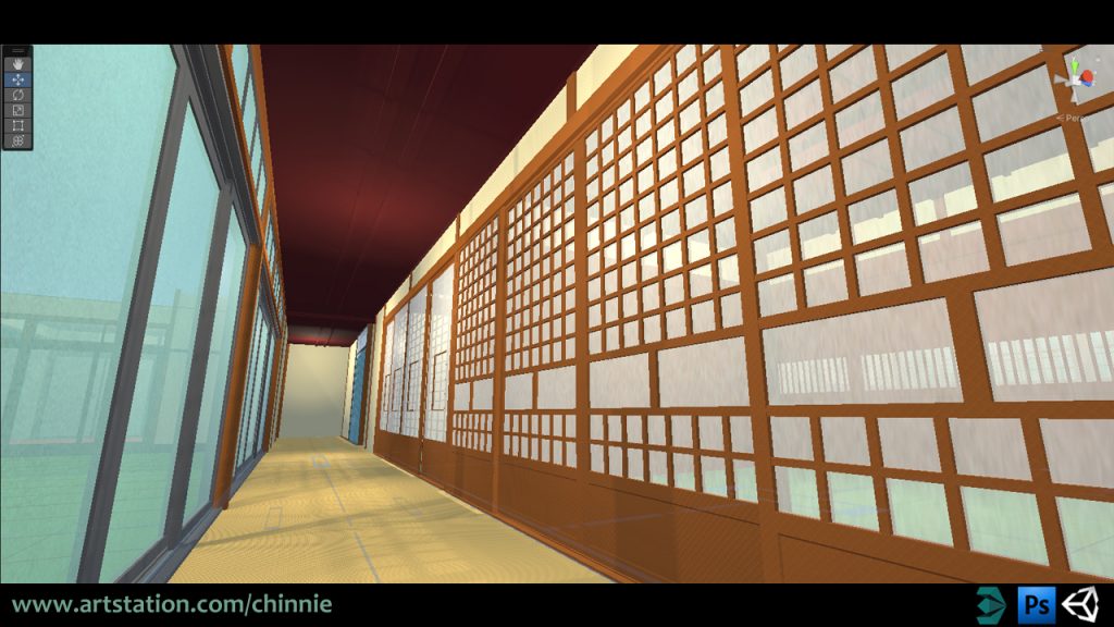 A view of Japanese Engawa, or exterior hallway, for a virtual-reality personal project.
