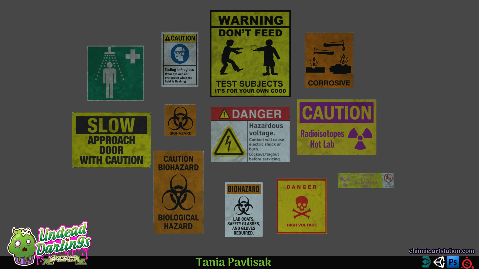 Various wall decals for Secret Lab level. Remember, don't feed test subjects. It's for your own good.